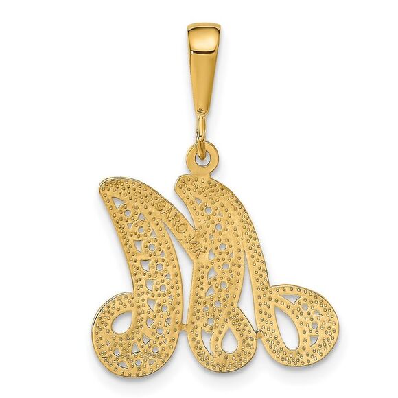 14k Yellow Gold, Maci Collection, LG Filigree Script Initial M Pendant - Picture 3 of 5